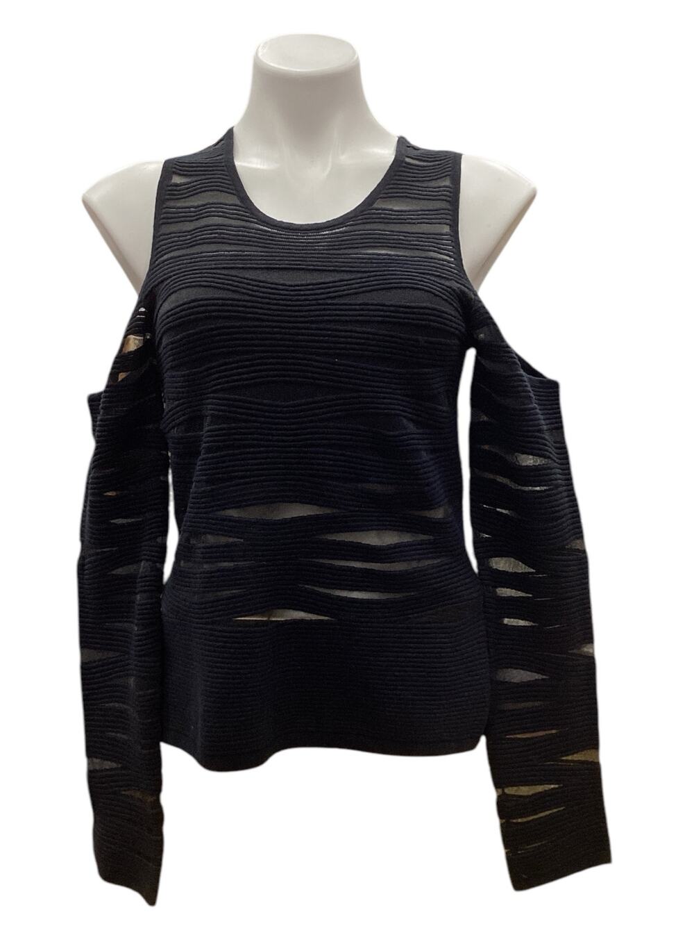 NWT Parker Women’s Top Size S Cold Shoulder See Through Panels Long Sleeve Black